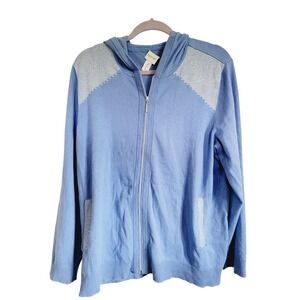 Chico's Zenergy 3 Long Sleeve Zip-Up Hoodie Light‎ Blue Cashmere Blnd Beading